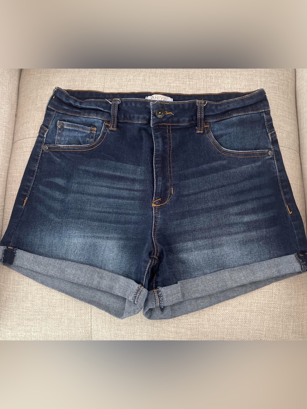 Ariya Dark Blue Rolled-Hem Denim Shorts